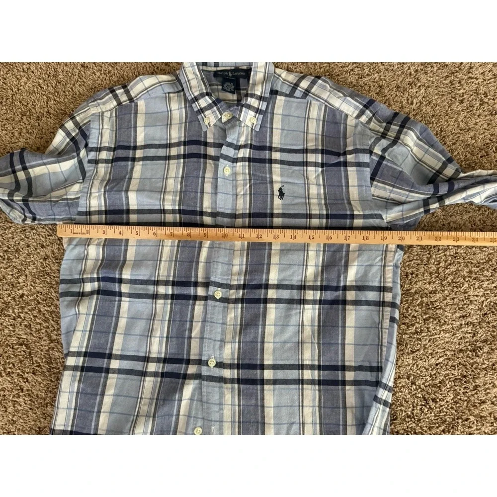 Ralph Lauren Polo Boy's Blue Plaid Cotton Button Down Shirt Size XL 20 Preppy